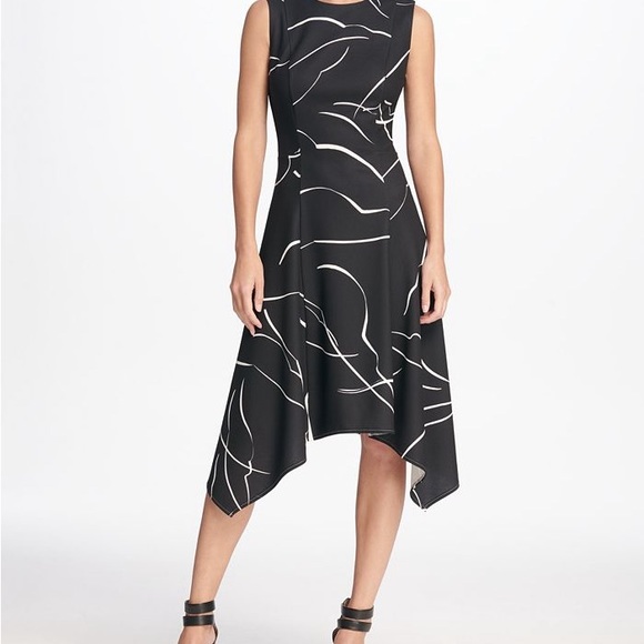 Dkny Dresses & Skirts - DKNY Sleeveless Black Dress with White Abstract Print